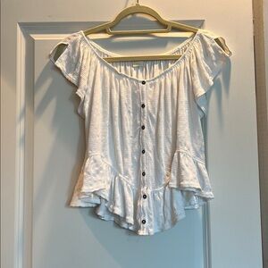 Free People Cream Ruffled Blouse